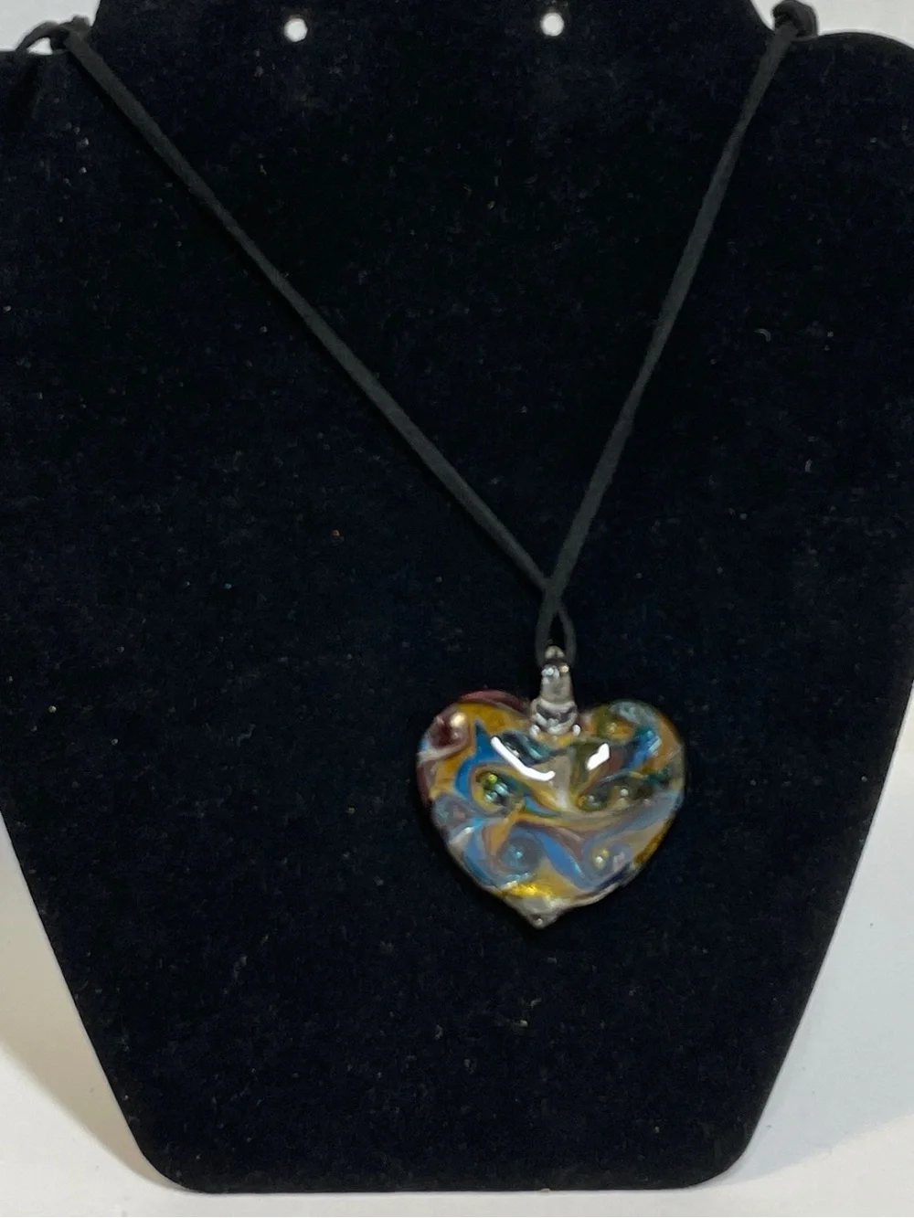 Boho Dichroic Iridescent Multicolor Glass Heart Pendant Necklace Adjustable Cord